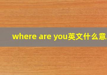 where are you英文什么意思